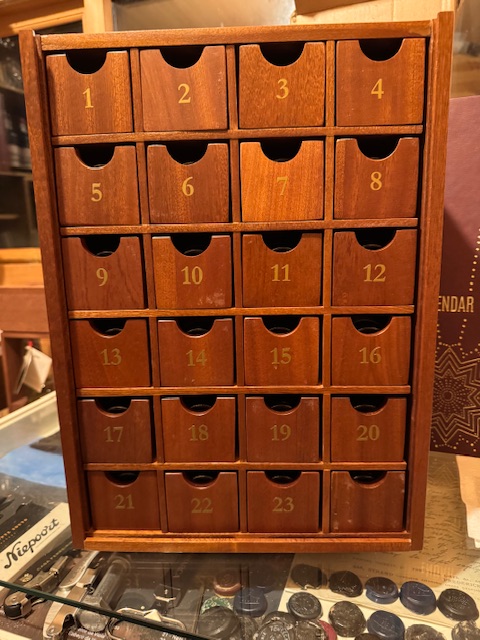 Box out of its storage spot in the cellar and ready to be loaded.