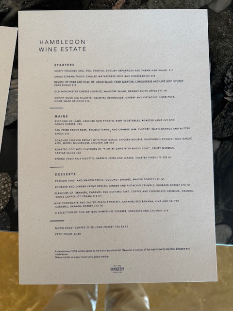 A lá carte menu - lunch and dinner