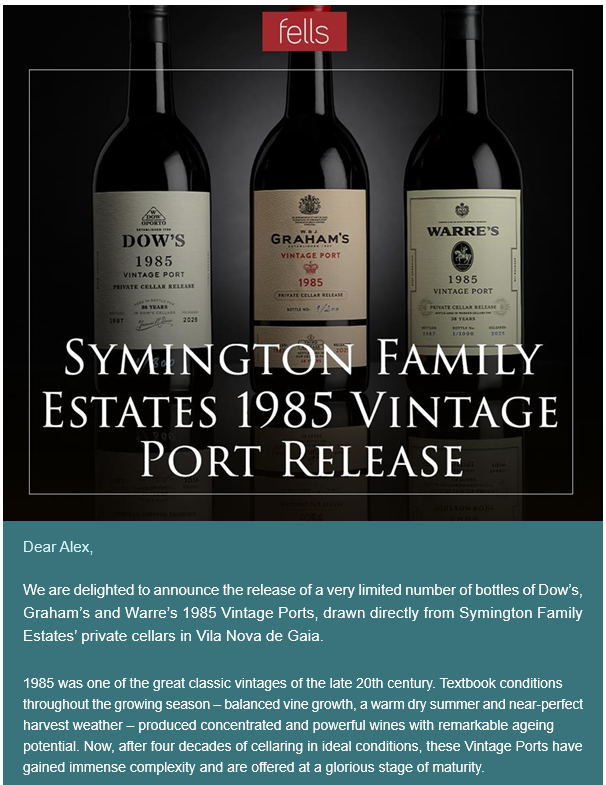 1985 Cellar Release announcement